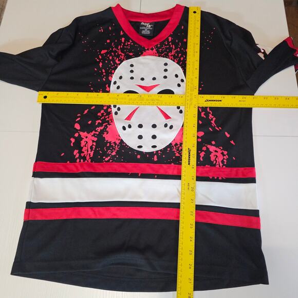 Friday The 13th Jason Voorhees Hockey Jersey Black Red Horror Men’s Size S 3596 - Picture 5 of 6